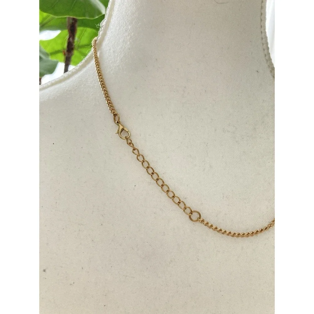 Gold Tone Chain Necklace Faceted Glass Bead Dangle Bib Necklace Peach Romantic